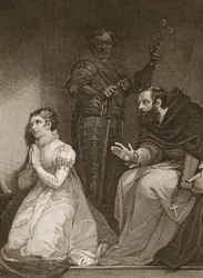 Feckenham par ordre de la reine visite Lady J. Grey dans la tour, gravé par W. Bromley, illustration de 